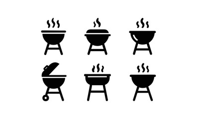 Silhouette barbecue grill icons set for outdoor cooking designs