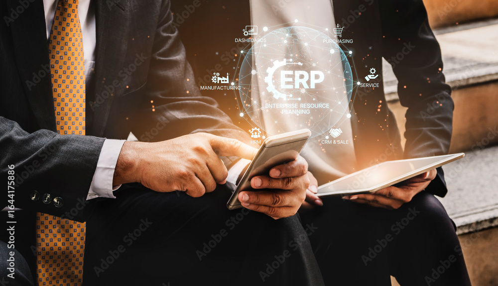 Aufkleber erp platform visual showing centralized system for enterprise resource planning, improving integrati