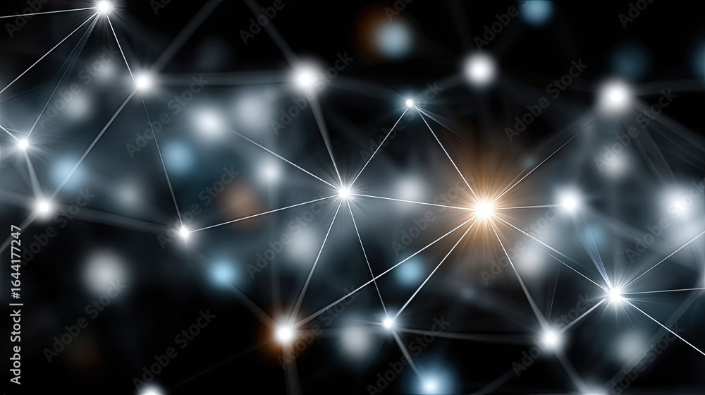 Poster dense network of white dots and lines create an intricate pattern highlighted by subtle lighting eff