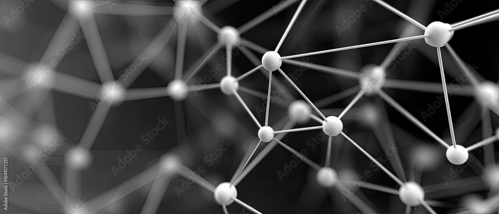Poster dense network of white dots and lines create an intricate pattern highlighted by subtle lighting eff