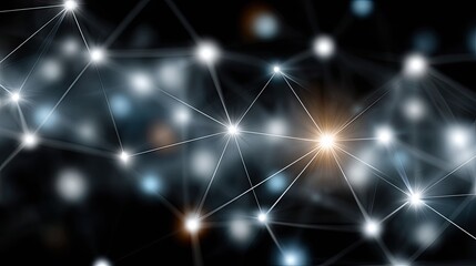 Dense network of white dots and lines create an intricate pattern highlighted by subtle lighting effects on a dark backdrop