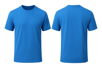 Blue short sleeve t-shirt front and back view mockup isolated on transparent background
