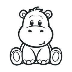 Fototapeta premium Cute cartoon hippo drawing in black and white line art