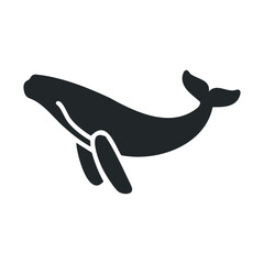 Obraz premium Silhouette of humpback whale in simple black design on white background