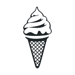 Black and white ice cream cone illustration with waffle texture