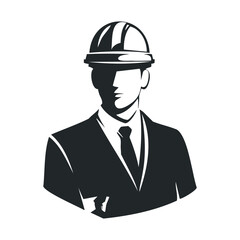 Male engineer in suit with hard hat silhouette illustration