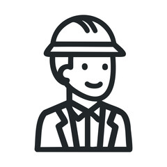 Obraz premium Icon of male construction worker wearing safety helmet and suit