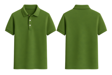 Olive green short sleeve polo t-shirt front and back view mockup isolated on transparent background