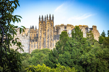panoramic view over old town of Edinburgh, Castle Hill, Edinburgh Castle, Scotland, UK , sunset