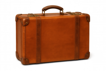 Vintage brown leather suitcase standing isolated, symbolizing wanderlust, travel memories, nostalgic adventure