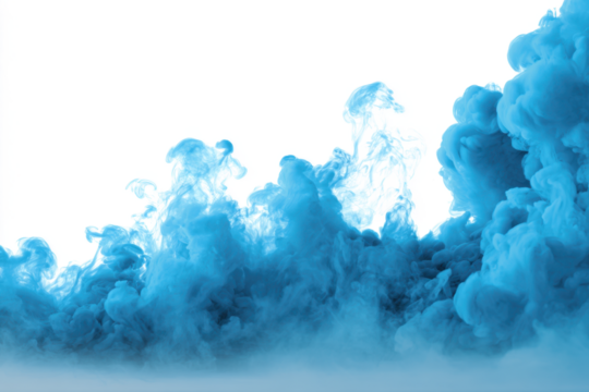 Floating blue smoke effect isolated on transparent white background. Magic haze. Cloud, smoke texture in blue color, fog. PNG. Smoke overlay for decoration, covering, creative design elements