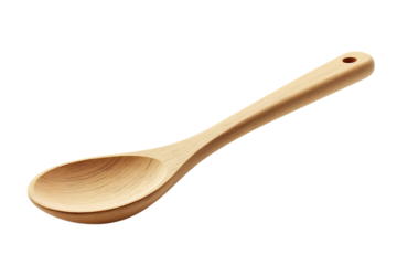  simple wooden spoon for cooking and serving food, isolated on transparent background