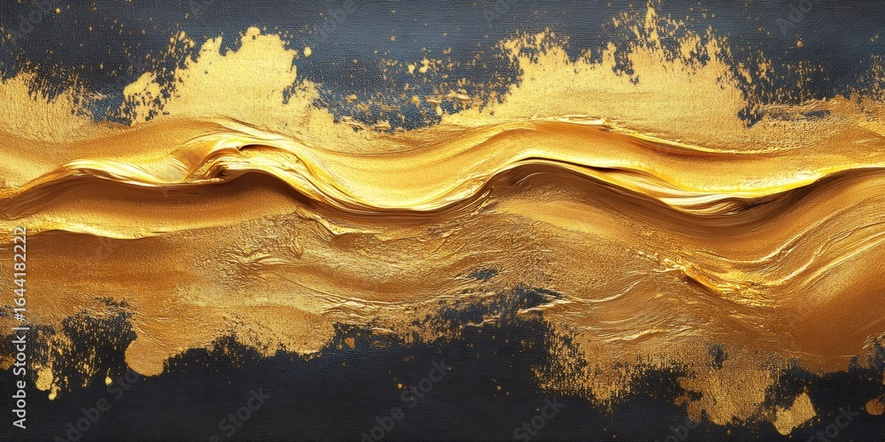 Poster golden texture flowing on dark background creating abstract design