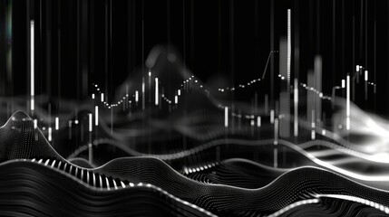 Futuristic financial chart analysis on a digital wave background