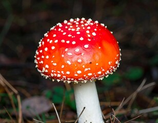 Close-up of a vibrant red mushroom