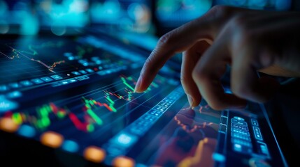 Obraz premium Person Analyzing Stock Market Trends on Digital Display