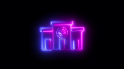 Abstract glowing neon cyan aqua Medical hospital building with plus icon isolated on black background Medical center. Health care. 4K Video motion graphic animation. - Powered by Adobe