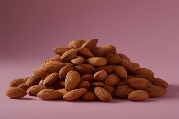 A Pile of Almonds on a Pink Background