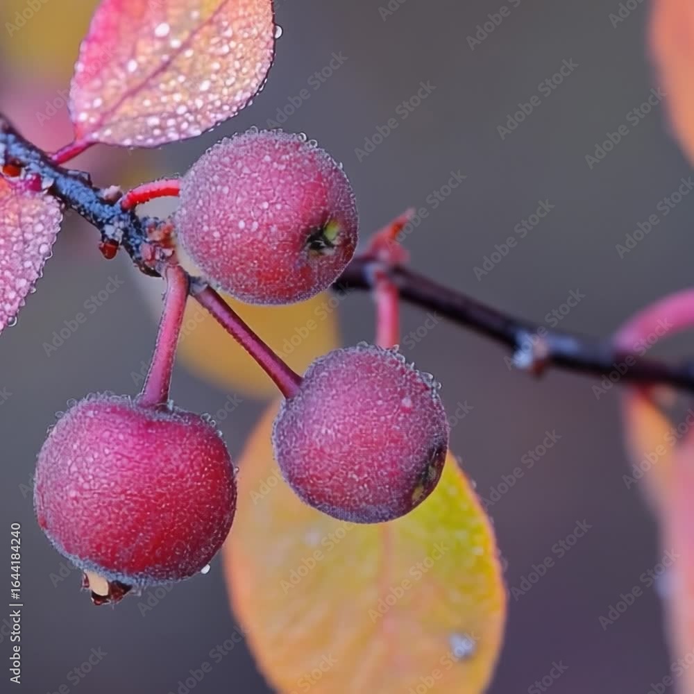 Poster a detailed shot of multiple fruits growing on a tree branch, perfect for use in food-related images 