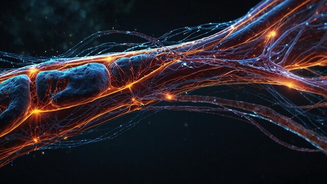 Simulation of muscle tissue regeneration using nanoscience presentation showing advanced cellular repair and futuristic biomedical innovation