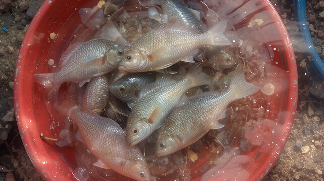Just fished fishes Uranoscopus scaber in the red bowl
