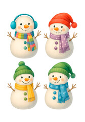 Watercolor Snowman Clipart Set &ndash; 4 Festive Winter Characters