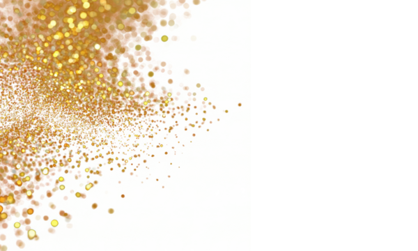 Gold glitter powder isolated on transparent background, Luxury falling golden dust. Magic shining gold dust. Abstract sparkle confetti. Shiny dots particles. Holiday festive decoration design elements