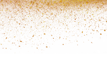 Gold glitter powder isolated on transparent background, Luxury falling golden dust. Magic shining gold dust. Abstract sparkle confetti. Shiny dots particles. Holiday festive decoration design elements