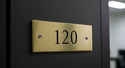 Room number signage office door identification brass plaque one hundred twenty office space interior design