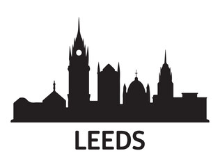 Obraz premium Leeds skyline silhouette. Landscape Leeds, United Kingdom. Vector illustration. Vector black silhouette. with white background.