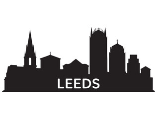 Fototapeta premium Leeds skyline silhouette. Landscape Leeds, United Kingdom. Vector illustration. Vector black silhouette. with white background.
