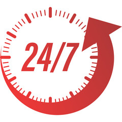 24/7 Service Illustration with Clock and Arrow