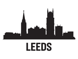 Leeds skyline silhouette. Landscape Leeds, United Kingdom. Vector illustration. Vector black silhouette. with white background.