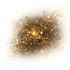 Gold glittering light particles, star dust magic sparks. Glow glitter light effect. Gold luminous points. Sparkling magic dust particles isolated on transparent background