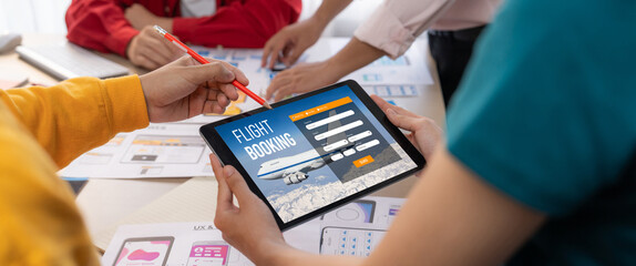 Online flight booking website provide brisk reservation system . Travel technology concept .