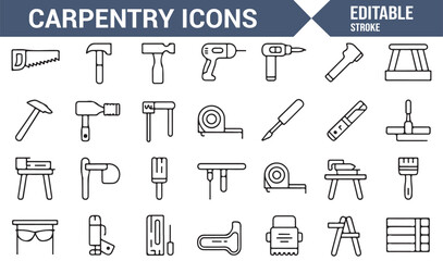 Vector Icons Set of Essential Carpentry Tools for Home Construction