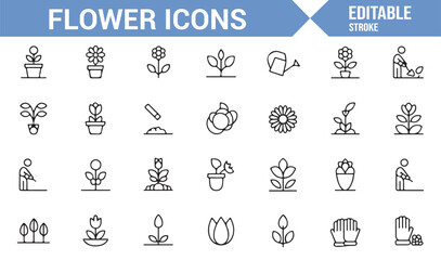 Collection of Gardening and Flowering Plants Icons for Nature Enthusiasts