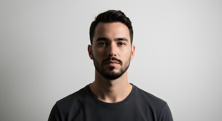 Obraz premium A man with dark hair and a beard looking directly at the camera