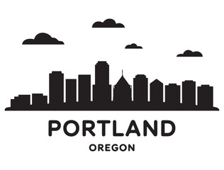 Fototapeta premium Portland skyline silhouette. Landscape Portland, Oregon. Vector illustration. Vector black silhouette. with white background.