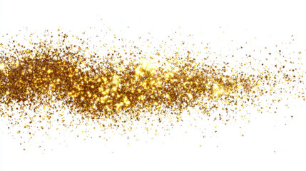 Gold Sparkle light glitter particle. Falling particles of light on white background. Stardust glow PNG. Glowing light confetti, Golden glitter bright. Luxury holiday decoration design elements