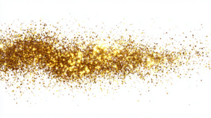 Gold Sparkle light glitter particle. Falling particles of light on white background. Stardust glow PNG. Glowing light confetti, Golden glitter bright. Luxury holiday decoration design elements