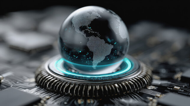 Conceptual glowing sphere representing digital world map, showcasing technology and innovation with futuristic design