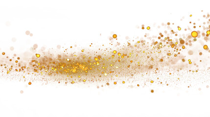 Gold Sparkle light glitter particle. Falling particles of light on transparent background. Stardust glow PNG. Glowing light confetti, Golden glitter bright. Luxury holiday decoration design elements