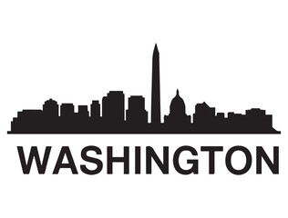 Obraz premium Washington skyline silhouette. Vector illustration. Vector black silhouette. with white background.