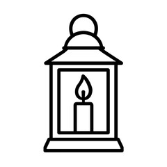 Outlined Christmas lantern icon with burning candle &ndash; festive light decoration