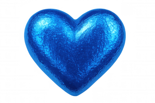 Shiny blue metallic heart symbolizing love, affection, and romance, isolated on a transparent background