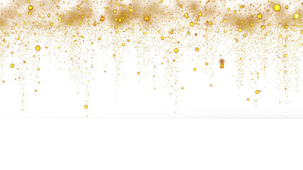 Gold Sparkle light glitter particle. Falling particles of light on transparent background. Stardust glow PNG. Glowing light confetti, Golden glitter bright. Luxury holiday decoration design elements