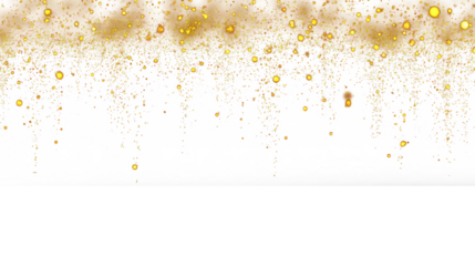 Gold Sparkle light glitter particle. Falling particles of light on transparent background. Stardust glow PNG. Glowing light confetti, Golden glitter bright. Luxury holiday decoration design elements
