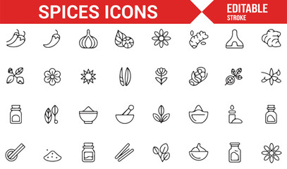 Culinary Spice Icons Featuring Garlic, Olive, and Other Seasoning Jars