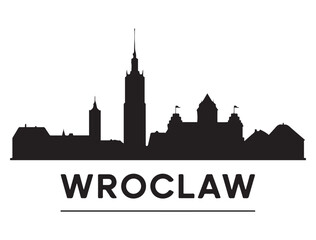 Obraz premium Wroclaw skyline silhouette. Landscape Wroclaw, Poland. Vector illustration. Vector black silhouette. with white background.
